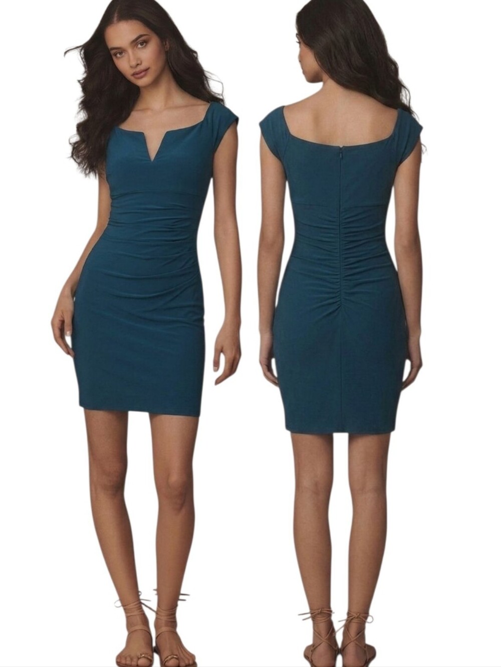 XSCAPE Teal Ruched Sheath Dress - Size 8